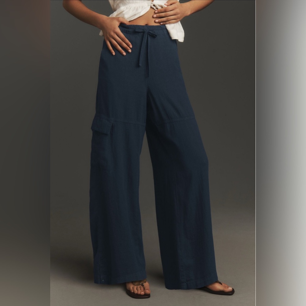 Pilcro Linen beach cargo pants Anthropologie anthro wide leg elastic band